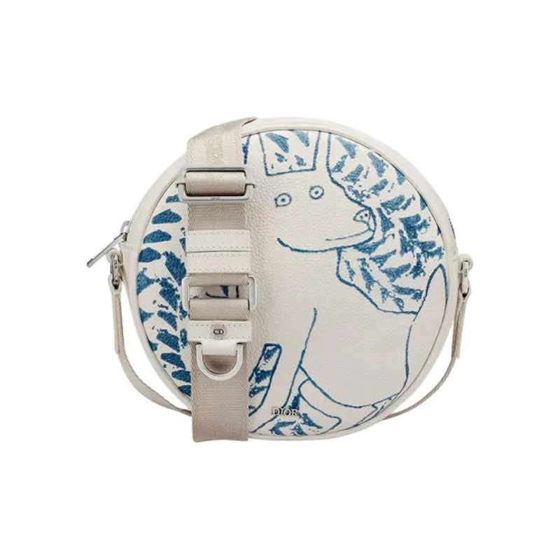 DIOR × DIOR And HYLTON NEL Collaboration Cow Leather Messenger Bag Crossbody Bag Shoulder Bag Women's White & Blue-0