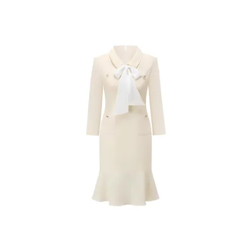 ONE SHALLOW Long-Sleeved Dresses Women's Light Yellow