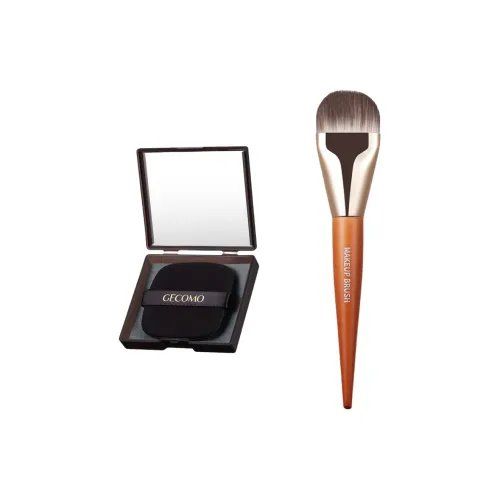 GECOMO Tongue Shaped Foundation Brush+Oil Absorbing Paper Combination, Built in Mirror Powder Puff, Makeup Tool
