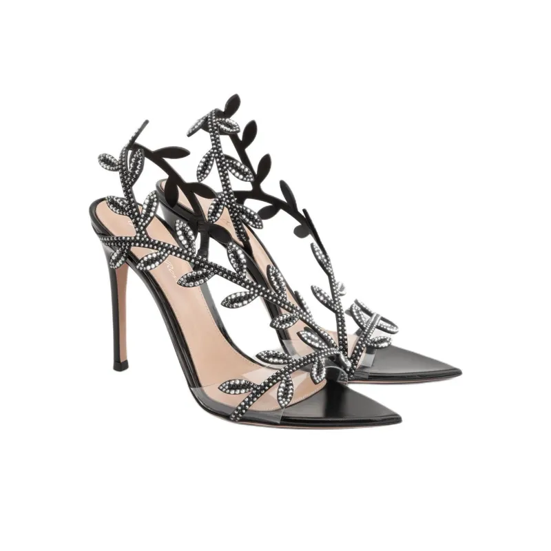 GIANVITO ROSSI Crystal Flavia One Strap Sandals 10.5cm Women's Black-2