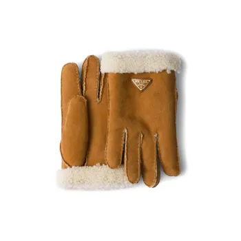 PRADA Sheepskin Wool Suede Knit Gloves Women's Brown