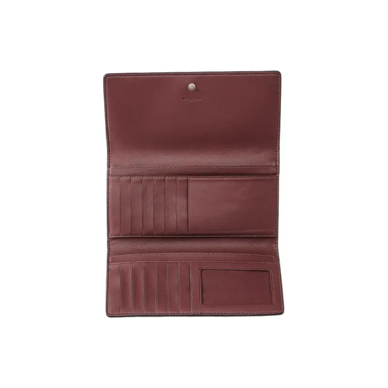 COACH Trifold Wallet Canvas With Leather Coin Purse Long Wallet Small Size Women's Sequoia-3