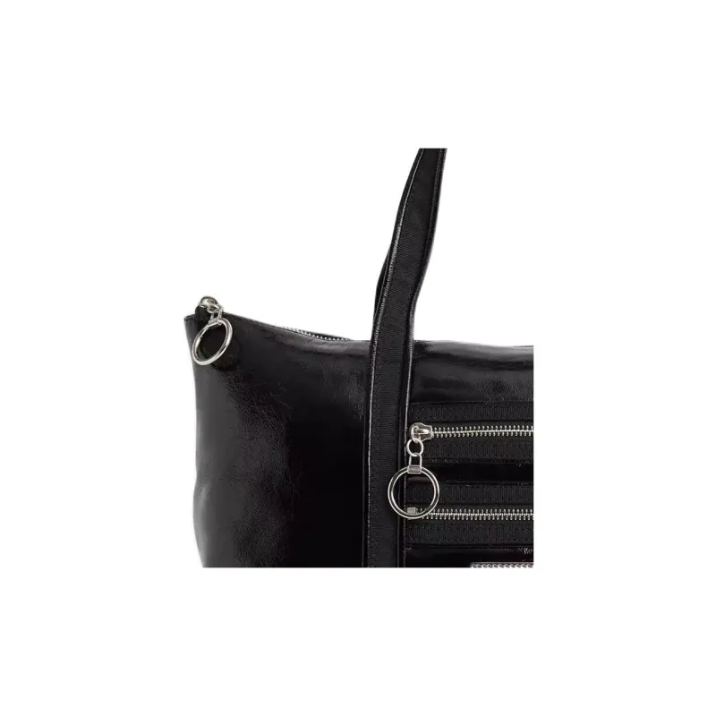 COACH POPPY Patent Leather Handbag Shoulder Bag Large Size Women's Silver With Licorice-2