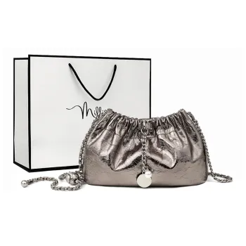 MILLIE'S Cow Leather Patchwork Synthetic Leather Shoulder Bag Women's Gunmetal