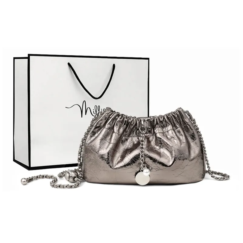MILLIE'S Cow Leather Patchwork Synthetic Leather Shoulder Bag Women's Gunmetal-0