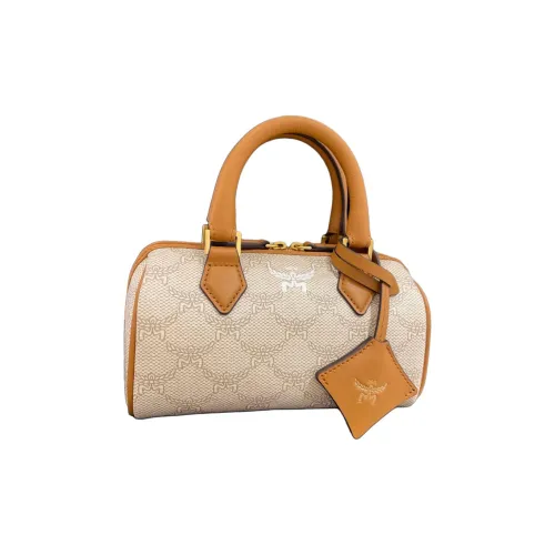 MCM Interwoven Letter Canvas One Shoulder Handbag Boston Bag Mini Women's Oat