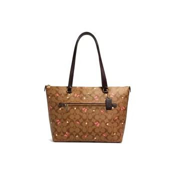 COACH Gallery Monogram Canvas With Leather Tote Bag Shopping Bag Handbag Shoulder Bag Regular Women's Khaki Monogram