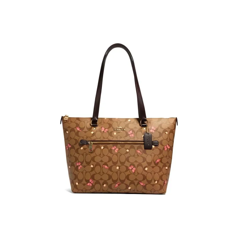 COACH Gallery Monogram Canvas With Leather Tote Bag Shopping Bag Handbag Shoulder Bag Regular Women's Khaki Monogram-0