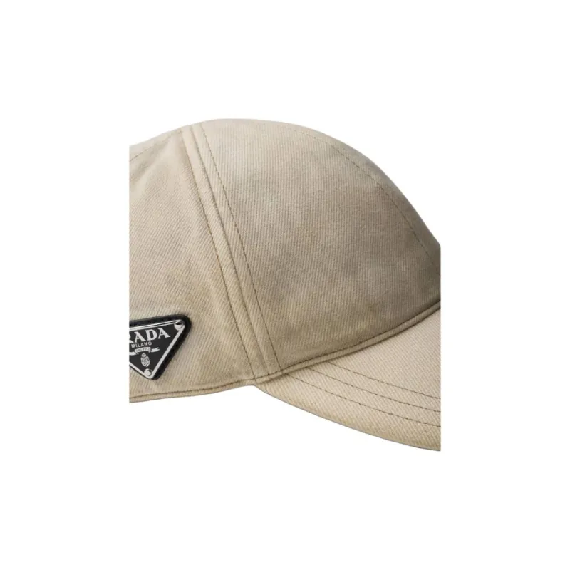 PRADA Fabric, Cotton Enamel, Metal Baseball Caps Men's Beige-2