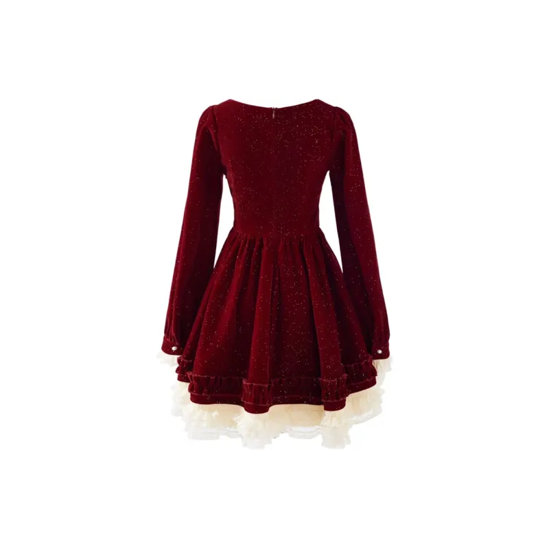 AFGGD Long-Sleeved Dresses Women's Red-1