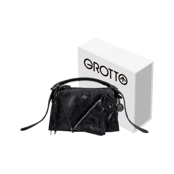 GROTTO Sheepskin Lapel Bag One Shoulder Handbag Mini Unisex Black