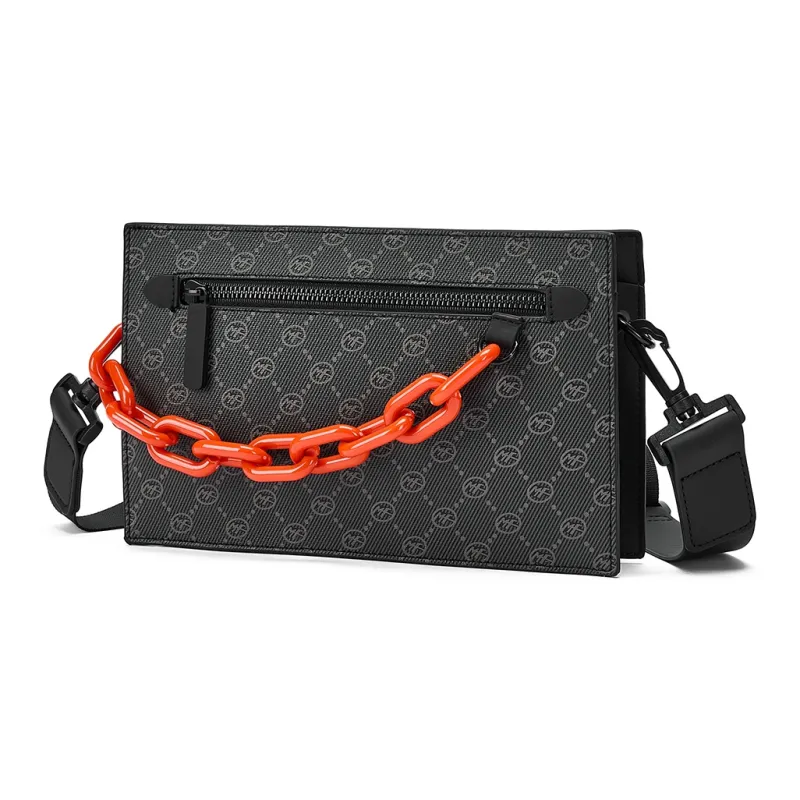 FAIRWHALE PU Crossbody Bags Shoulder Bags Regular Men's Black/Orange-9
