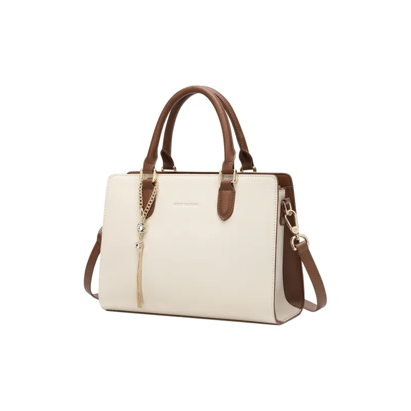 GOLF Cow Split Leather Bonded Synthetic Leather Handbag Regular Women's Ecru & Brown/Blue-7