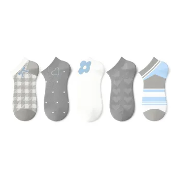 Primeet Ankle Socks Women's 5 Pack Floral Plaid