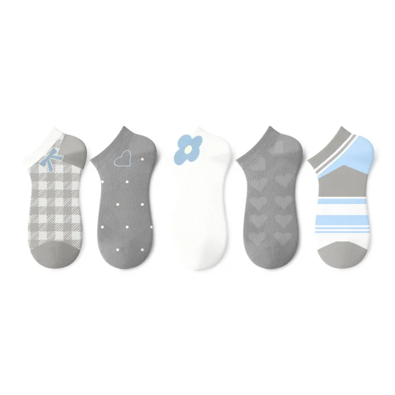 Primeet Ankle Socks Women's 5 Pack Floral Plaid-0