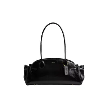 COACH Empire Carryall Glazed Surface Leather Shoulder Bag Large Size Women's Black