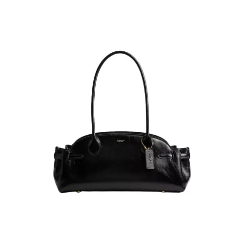COACH Empire Carryall Glazed Surface Leather Shoulder Bag Large Size Women's Black