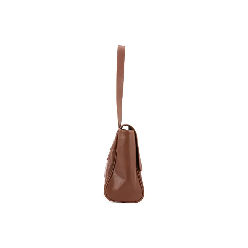 VENOF Top Grain Genuine Cow Leather Shoulder Bag Large Size Women's Cognac Brown/Rational Black-2