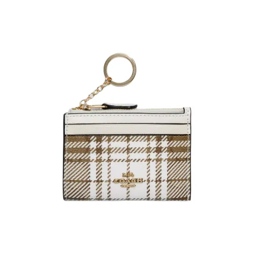 COACH Mini Id Skinny Coated Canvas With Leather Document Wallet Card Holders Mini Women's Gray & White