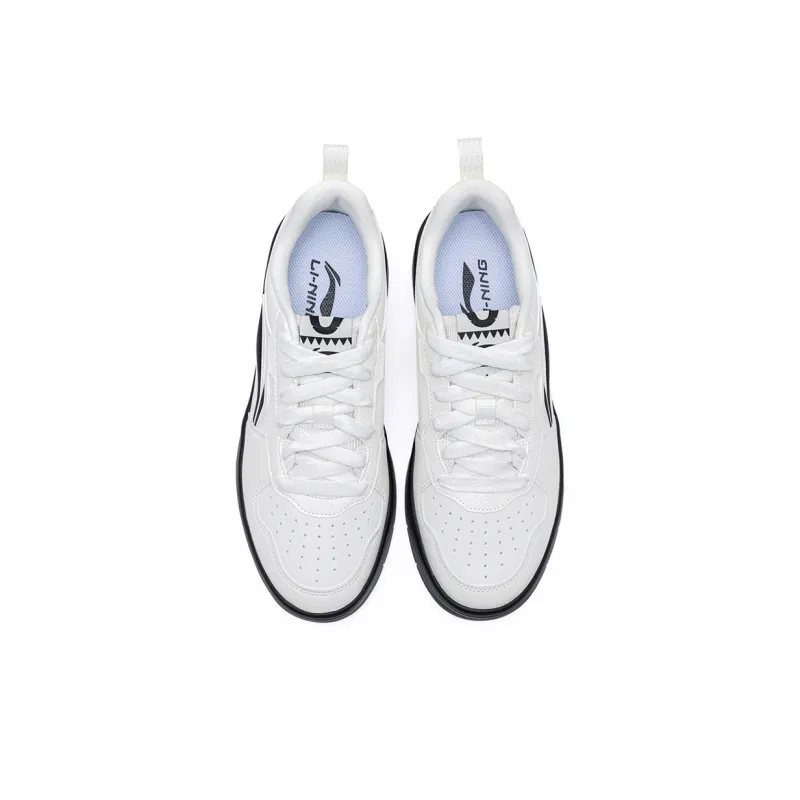 LiNing Early Cloud Wear-Resistant Lightweight Height Increasing Low-Top Skateboard Shoes Men's White Black-3