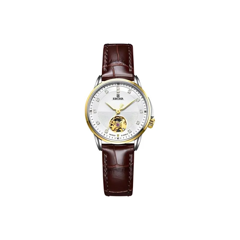 EBOHR Master Collection Mechanical Movement Genuine Leather Strap Watch Women's Watch Silver Dial-0