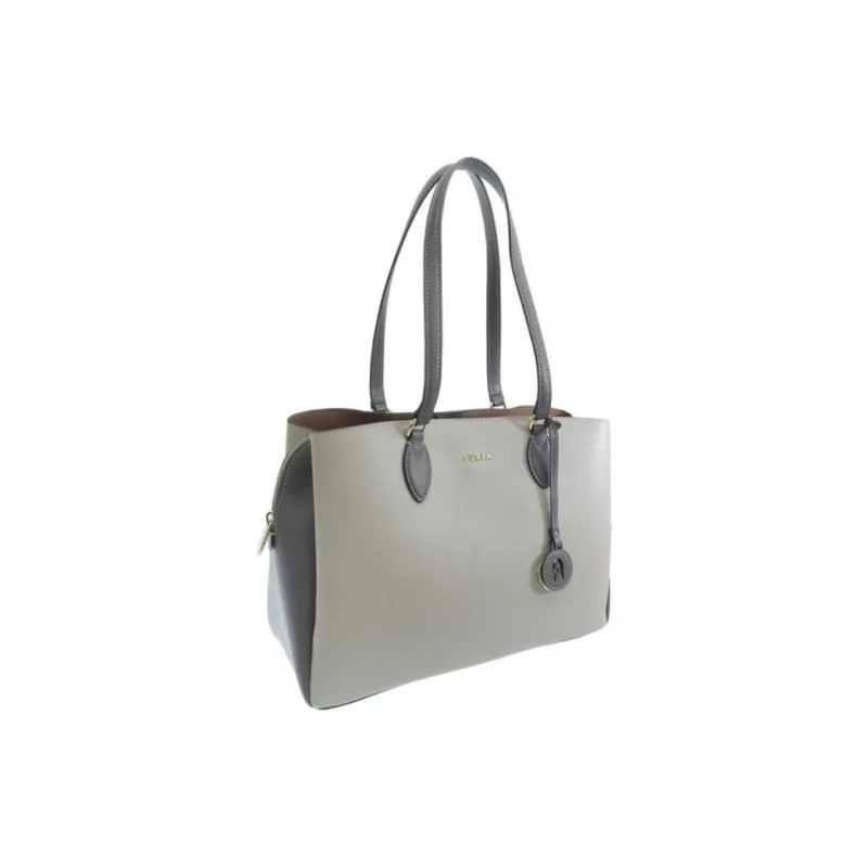 Furla Minerva Leather Tote Bag Shopping Bag Handbag Large Size Women's Gray-2
