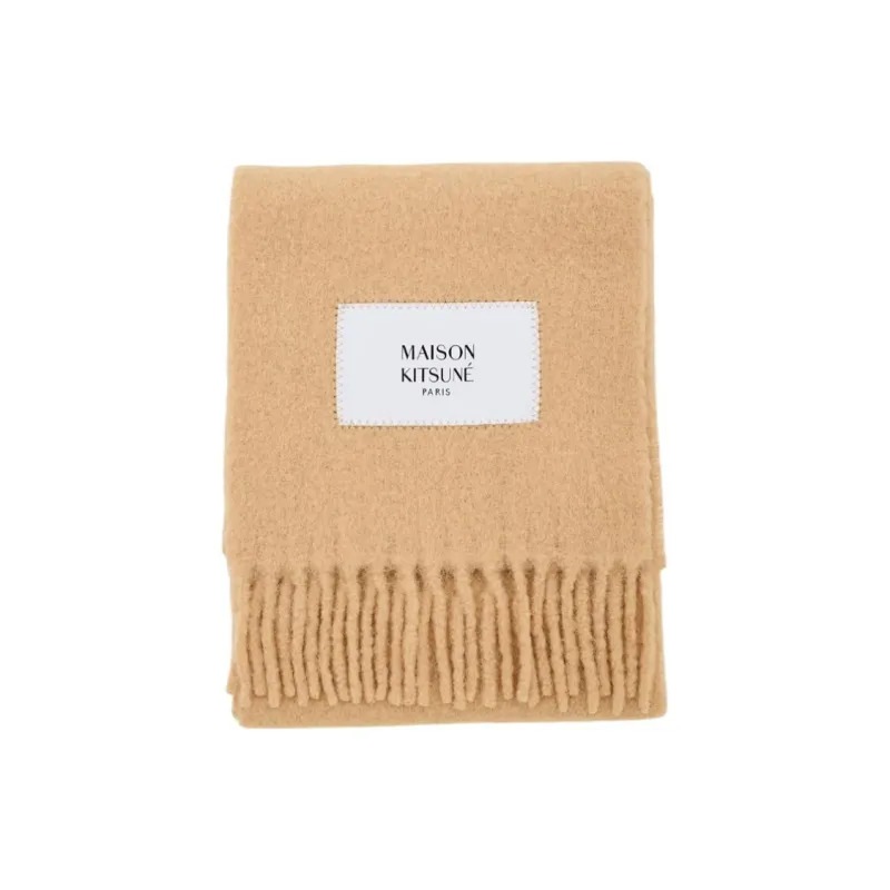 Maison Kitsune Logo Patch Fringed Knit Scarf-3