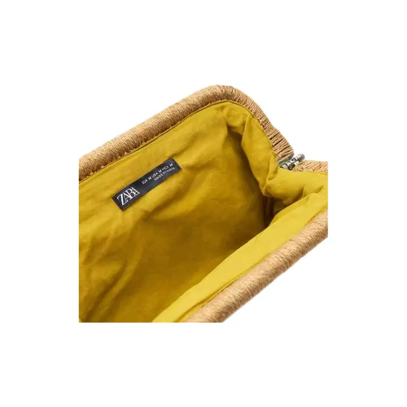 ZARA Cotton And Jute Blend Clutch Small Size Women's Green-4