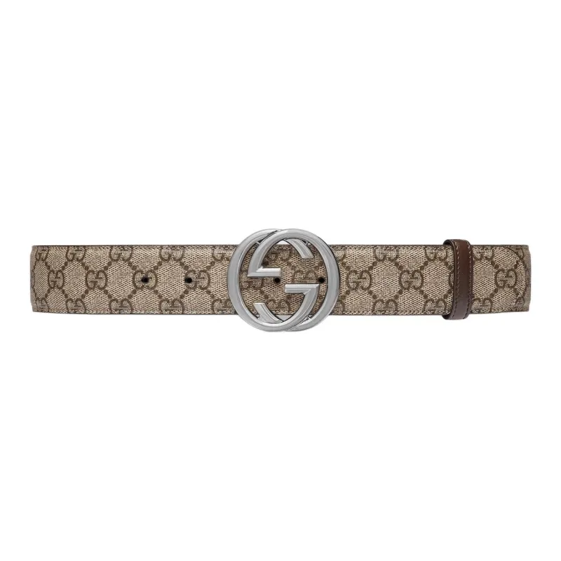 GUCCI Canvas, Leather, Metal Leather Belts Men's Beige -0