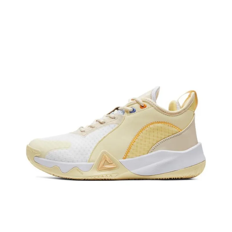 PEAK Cushioned Slip-Resistant Abrasion-Resistant Low-Top Basketball Shoes Men's Yellow White-0