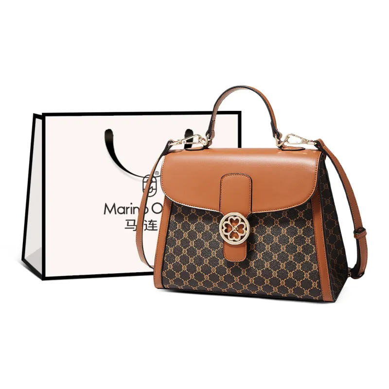 Marino Orlandi Synthetic Leather Shoulder Bag Crossbody Bag Medium Size Women's Coffee/Khaki-0