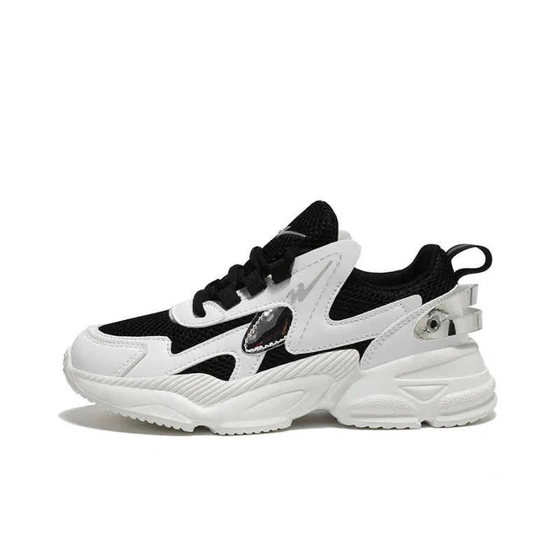 Binary Cushioning Slip Resistant Height Increasing Low Top Chunky Sneakers Women's Black White-0