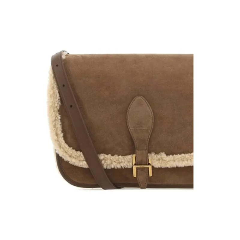 SAINT LAURENT Leather Suede Bonded Crossbody Bag Shoulder Bag Women's Brown-2