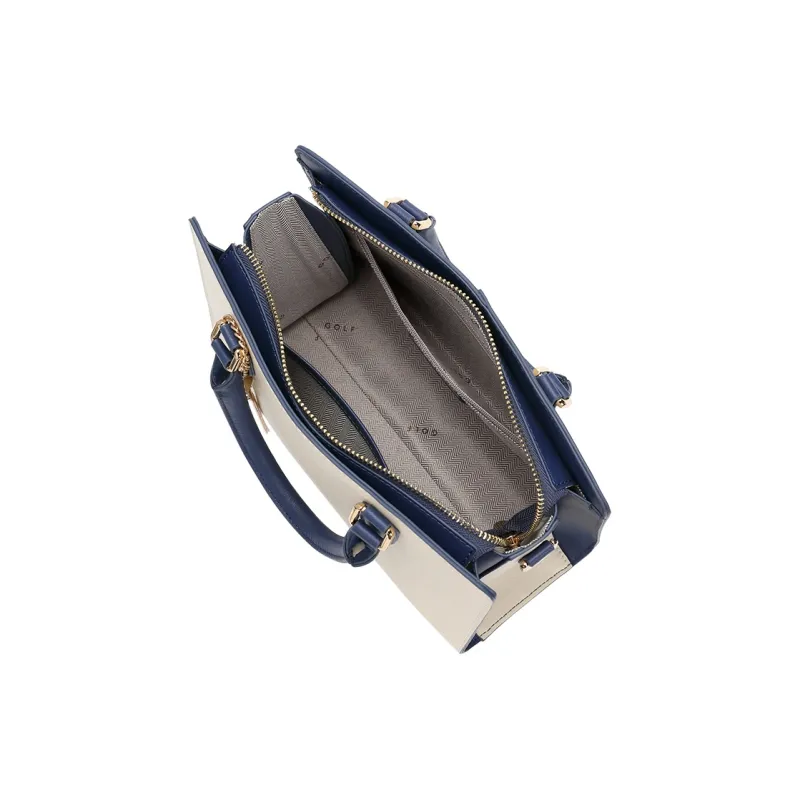 GOLF Cow Split Leather Bonded Synthetic Leather Handbag Regular Women's Ecru & Brown/Blue-14
