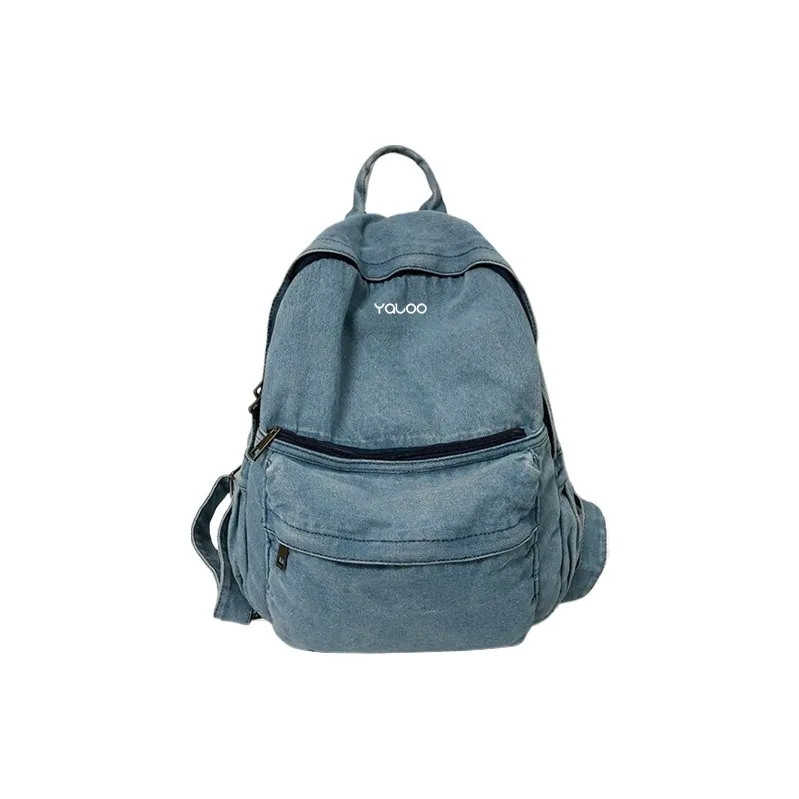 Yalu Polyester With Denim Backpack Laptop Bag Unisex Dark Gray/Light Blue-4
