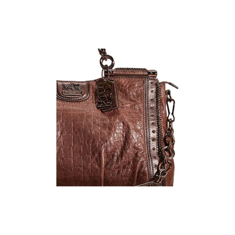 COACH Caroline Dowel Embossed Leather Briefcase Shoulder Bag Crossbody Bag Handbag Large Size Women's Dark Brown-2