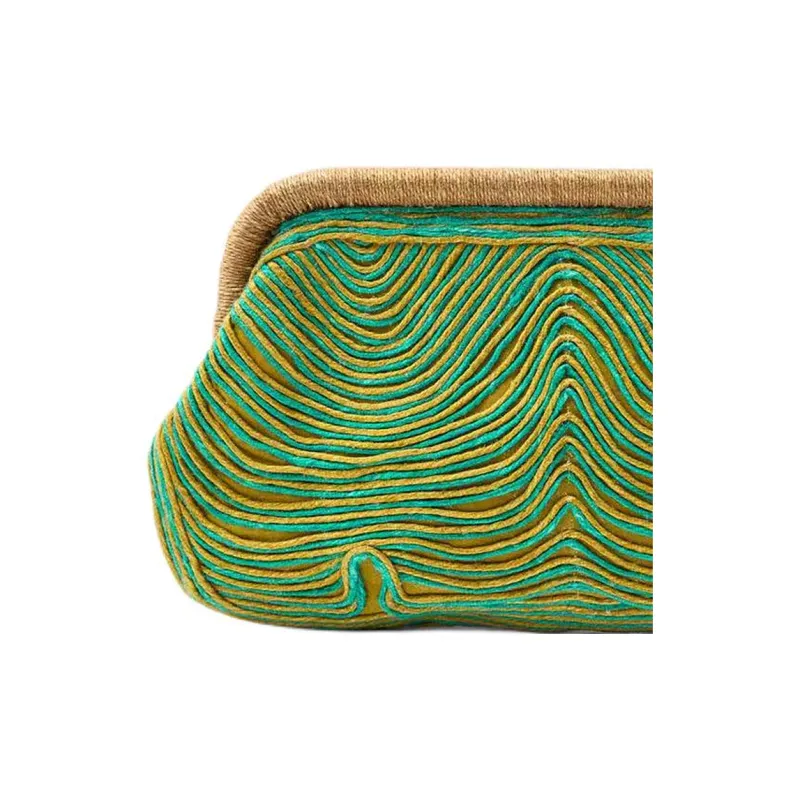 ZARA Cotton And Jute Blend Clutch Small Size Women's Green-3