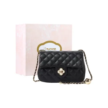 TUCANO PU Leather Patchwork Crossbody Bag Medium Size Women's Hepburn Black/Ecru