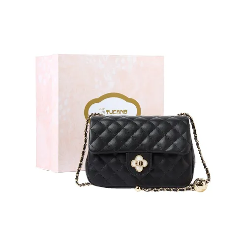 TUCANO PU Leather Patchwork Crossbody Bag Medium Size Women's Hepburn Black/Ecru