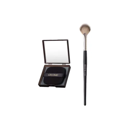 GECOMO Blush Highlight Brush+Oil Absorbing Paper Combination, Built in Mirror Powder Puff, Makeup Tool