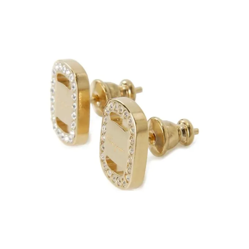 FERRAGAMO Crystal Brass Earrings Women's Gold-1