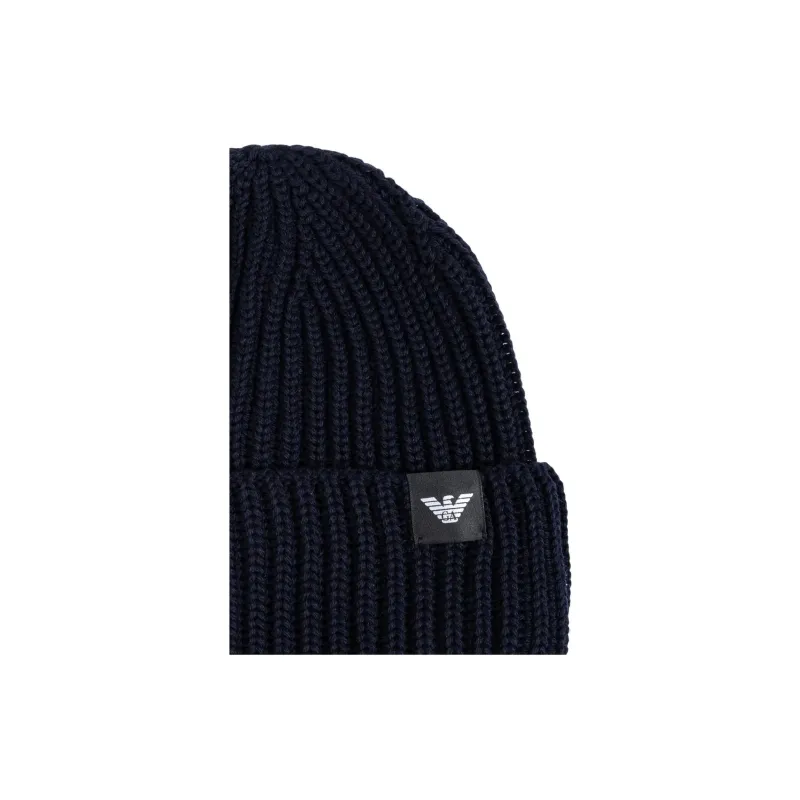 EMPORIO ARMANI Logo Patch Turn Up Brim Knitted Beanie-3