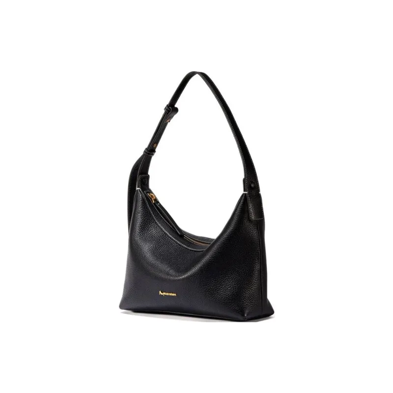 AQUASCUTUM Litchi Grain Cow Leather Shoulder Bag Medium Size Women's Black-1