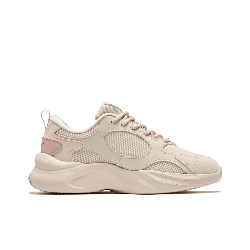 Erke Wear-Resistant Height Increasing Rebound Low-Top Casual Shoes Women's Egg Cream Gray-1