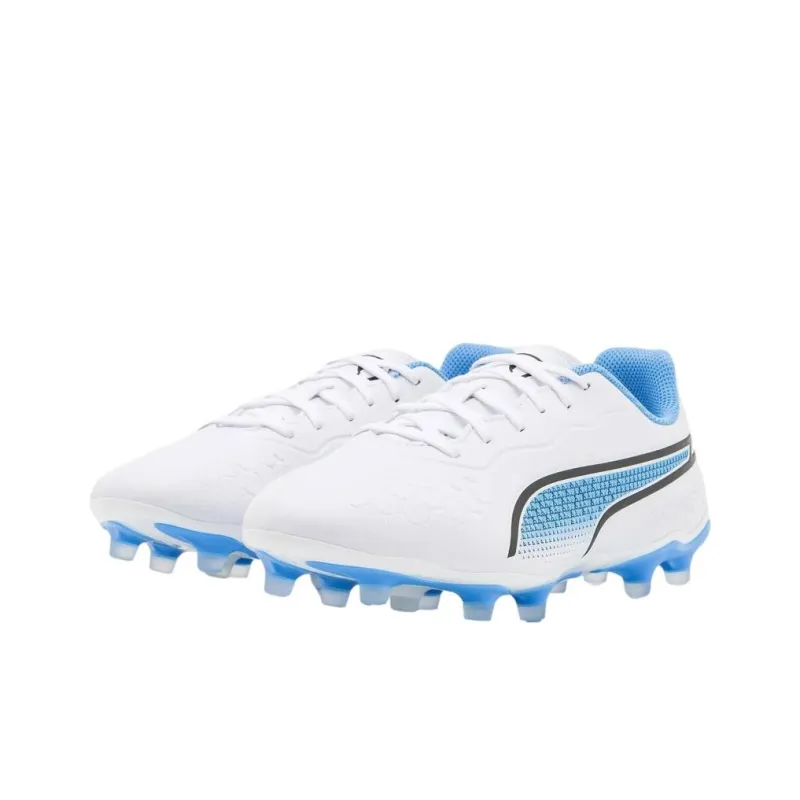 PUMA KING MATCH AG Short Rubber Studs FG Long Rubber Studs Anti Slip Wear Resistant Soccer Shoes Unisex White Blue-1
