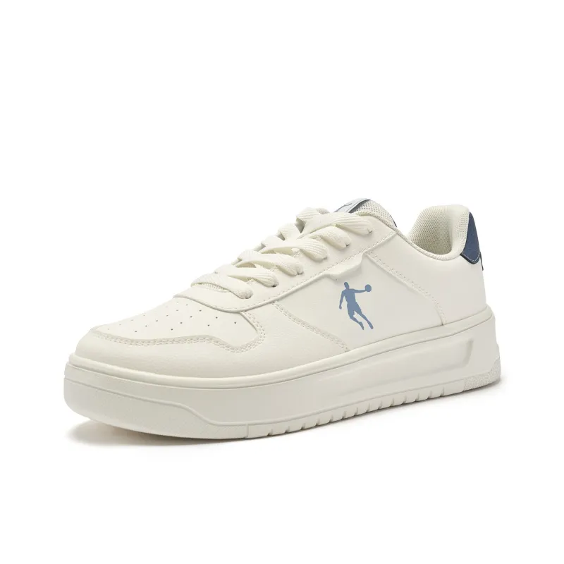 QIAODAN Anti-Slip And Wear-Resistant Breathable Low-Top Skateboard Shoes Men's Beige Blue-2