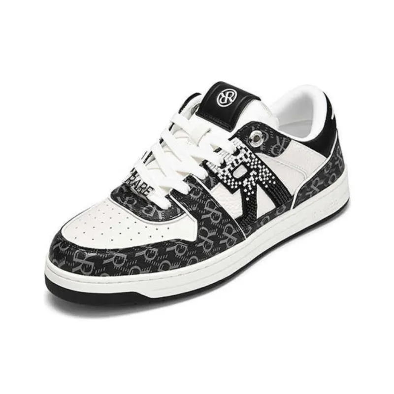 RARE RICH Collection Slip-Resistant Low-Top Skateboard Shoes Men's Black White-1