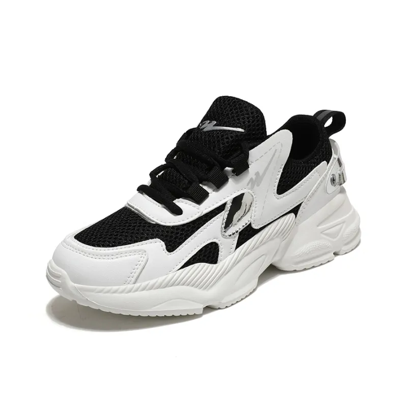 Binary Cushioning Slip Resistant Height Increasing Low Top Chunky Sneakers Women's Black White-1
