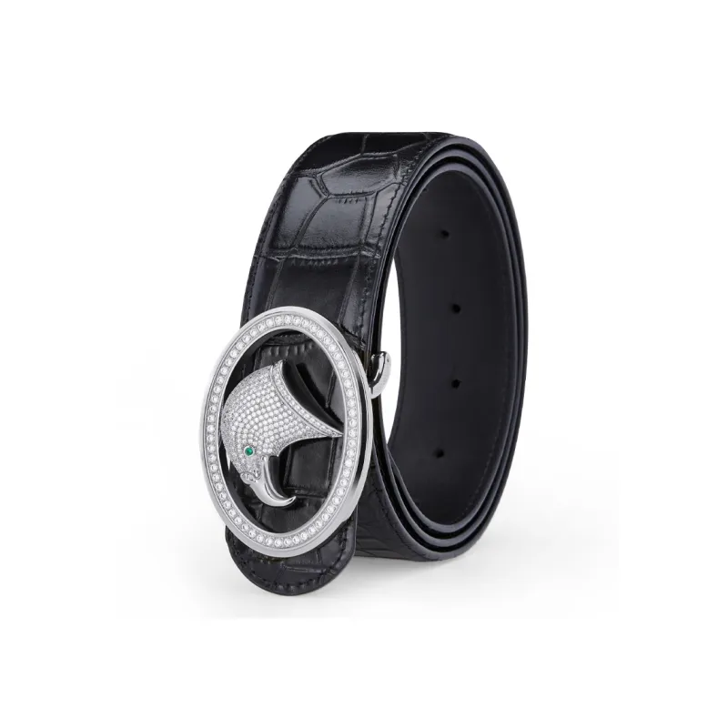 Jeccieziio Cow Leather Leather Belts Men's Gold Silver Width: 3.8CM-8