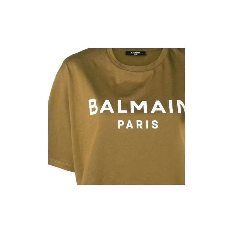 BALMAIN Logo Printed Cropped T-Shirt-4